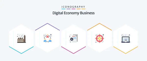 Digital Economy Business Flat Icon Pack Including Laptop Online Codding — Image vectorielle