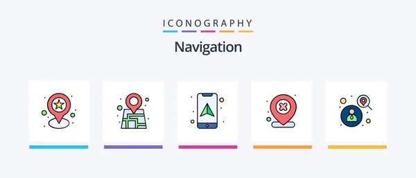 Navigation Line Filled Icon Pack Including Location Office Sign Location — Archivo Imágenes Vectoriales