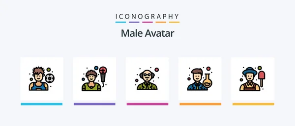 Male Avatar Line Filled Icon Pack Including User Avatar Golfing — Stockvector