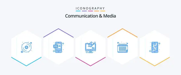 Communication Media Blue Icon Pack Including Mobile Schedule Mail Event — Archivo Imágenes Vectoriales