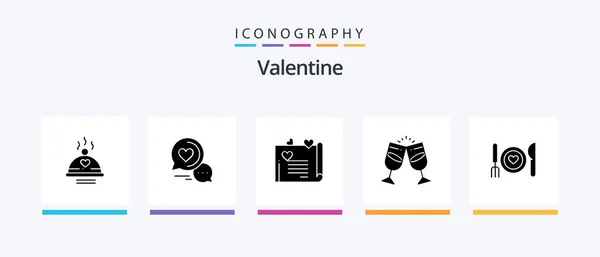 バレンタイングリフ5アイコンパック愛を含む 結婚式のカード ラブレター ロマンチックなチャット クリエイティブアイコンデザイン — ストックベクタ