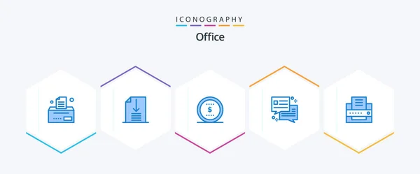 Office Blue Icon Pack Including Office Dollar Fax Office — Stok Vektör