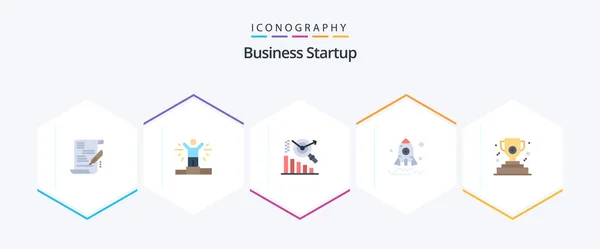 Business Startup Flat Icon Pack Including Search Winner Award — 图库矢量图片