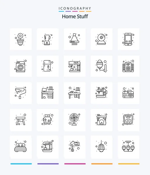 Creative Home Stuff Outline Icon Pack Phone Secure Extractor Cctv — Stockový vektor