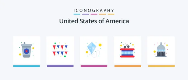 Usa Flat Icon Pack Including Usa Flying Statehouse Indiana Creative — Archivo Imágenes Vectoriales
