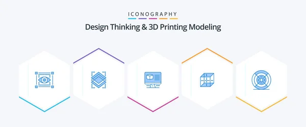 Design Thinking Printing Modeling Blue Icon Pack Including Filament Shepping — Vettoriale Stock