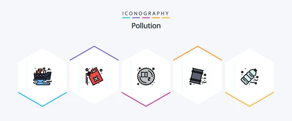Pollution Filledline Icon Pack Including Plastic Bottle Gas Pollution Environment — Stock vektor