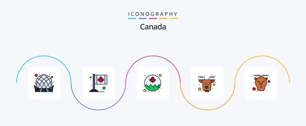 Canada Line Filled Flat Icon Pack Including Animal Mammal Canada — Image vectorielle