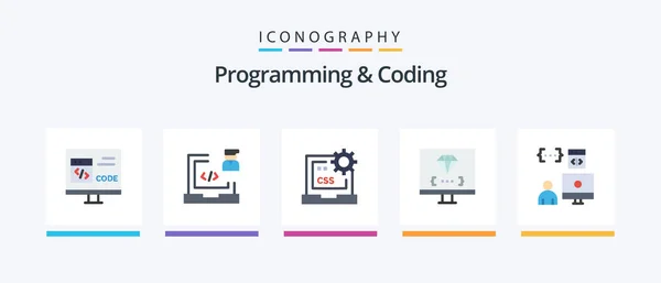Programming Coding Flat Icon Pack Including Develop Coding Laptop Development — Stockvector