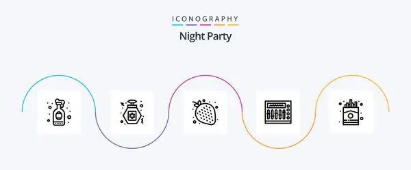 Night Party Line Icon Pack Including Food Chip Strawberry Party — Stock Vector