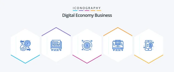 Digital Economy Business Blue Icon Pack Including Finance Business Dollar — Stockový vektor
