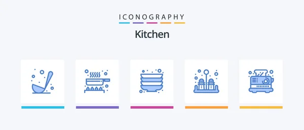 Kitchen Blue Icon Pack Including Toaster Electrical Kitchen Breakfast Salt — Wektor stockowy