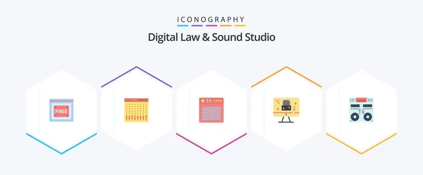 Digital Law Sound Studio Flat Icon Pack Including Lock Monitor — Stock Vector