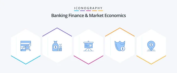 Banking Finance Market Economics Blue Icon Pack Including Shield Board — Vettoriale Stock