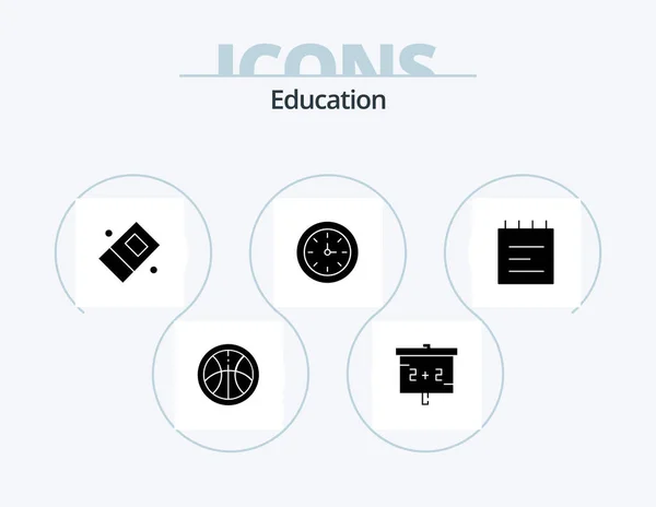 Education Glyph Icon Pack Icon Design Notebook Education Time Alarm — Archivo Imágenes Vectoriales