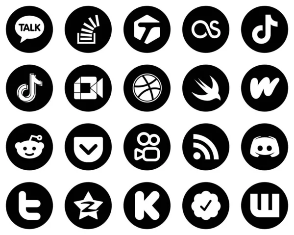 Attractive White Social Media Icons Black Background Wattpad Dribbble Douyin — Stockvektor