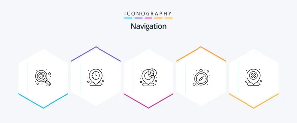 Navigation Line Icon Pack Including Delete Map Location Location Compass — Vetor de Stock