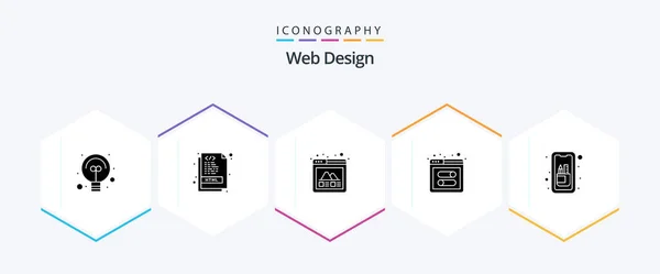Web Design Glyph Icon Pack Including Mobile App Photo Website — Image vectorielle