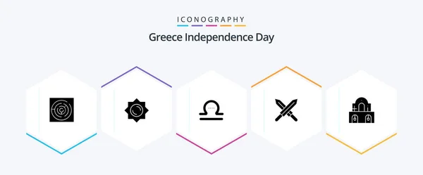 Greece Independence Day Glyph Icon Pack Including Easter Christmas Libra — Wektor stockowy
