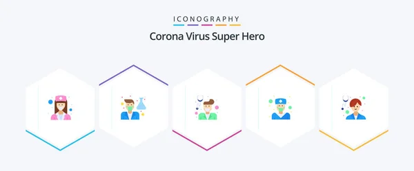 Corona Virus Super Hero Flat Icon Pack Including Care Girl — Stockvector
