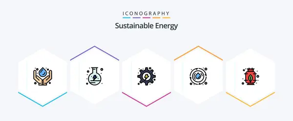 Sustainable Energy Filledline Icon Pack Including Energy Spring Flask Droop — Stock Vector