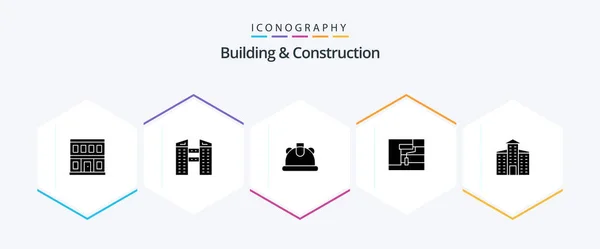 Building Construction Glyph Icon Pack Including City Construction Building Roller — Stok Vektör