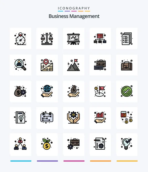 Creative Business Management Line Filled Icon Pack Management Document Chart — Image vectorielle