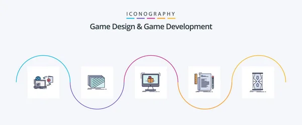 Game Design Game Development Line Filled Flat Icon Pack Including — Vetor de Stock
