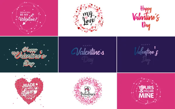 Hand Drawn Black Lettering Valentine Day Pink Hearts White Background — Stok Vektör