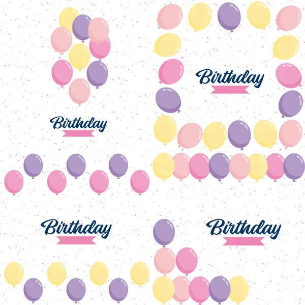 Happy Birthday Design Pastel Color Scheme Hand Drawn Cake Illustration — Vetor de Stock
