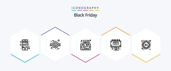 Black Friday Line Icon Pack Including Discount Sale Label Info — Stock Vector