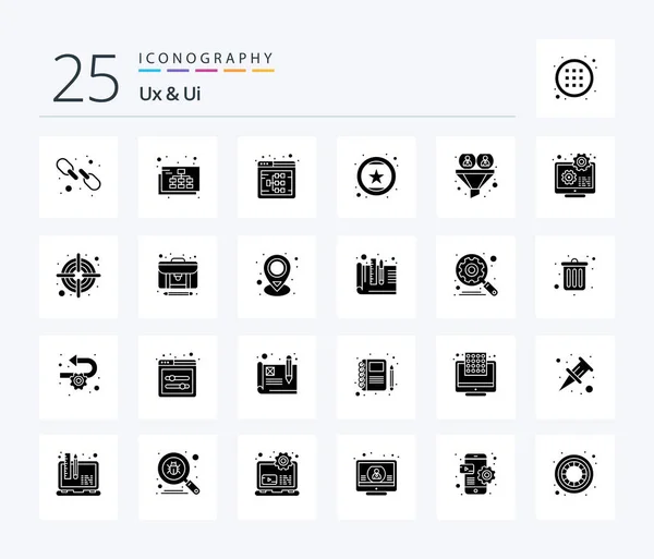 Solid Glyph Icon Pack Including Star Rating Flow Favorite Website — Image vectorielle