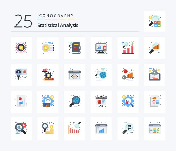 Statistical Analysis Flat Color Icon Pack Including Graph Magnifying Data — Stock vektor
