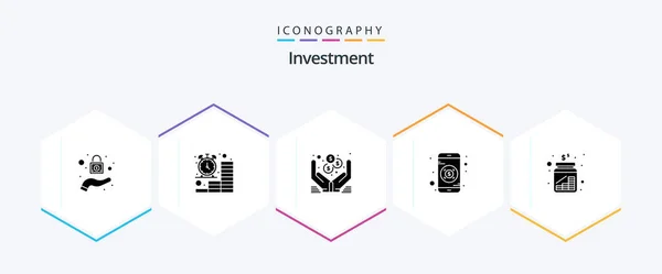 Investment Glyph Icon Pack Including Jar Cash Dollar Mobile Banking — Vector de stock