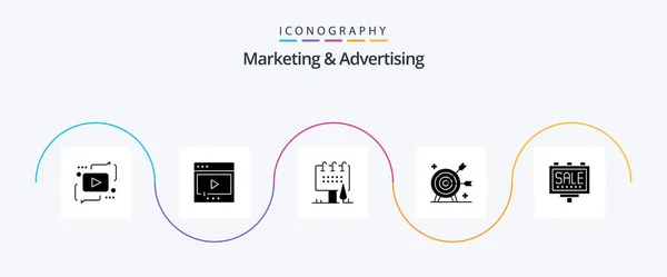 Marketing Advertising Glyph Icon Pack Including Goal Achievement Multimedia Commercial — Vetor de Stock