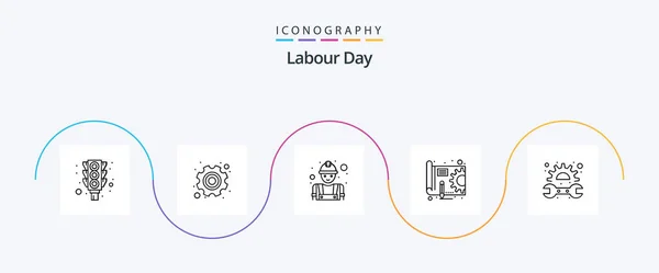 Labour Day Line Icon Pack Including Mechanic Gear Builder Pen — Stock Vector