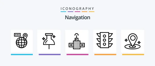 Navigation Line Icon Pack Including Street Map Mobile Location Map — Archivo Imágenes Vectoriales