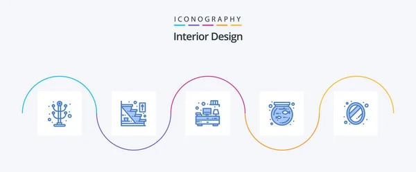 Interior Design Blue Icon Pack Including Home Interior Computer Pet — Wektor stockowy
