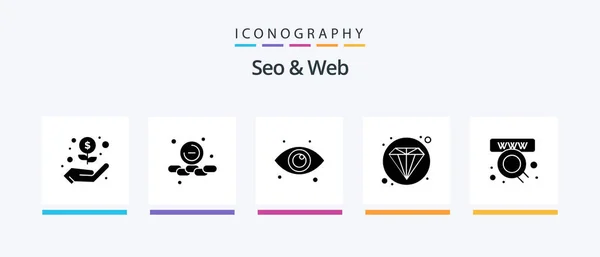 Seo Web Glyph Icon Pack Including Web Online View Commerce — Stockvector