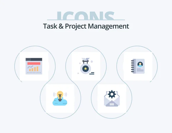 Task Project Management Flat Icon Pack Icon Design Contact Graph — Vettoriale Stock