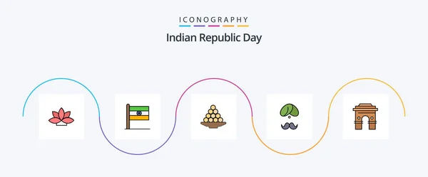 Indian Republic Day Line Filled Flat Icon Pack Including Indian — Vector de stock