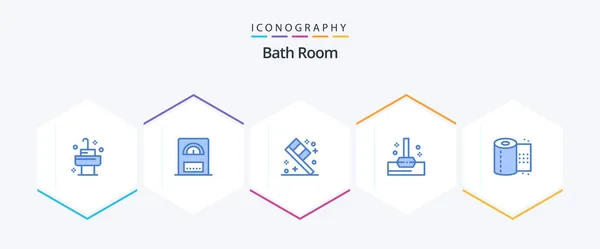Bath Room Blue Icon Pack Including Toilet Paper Room Toilet — Stock vektor