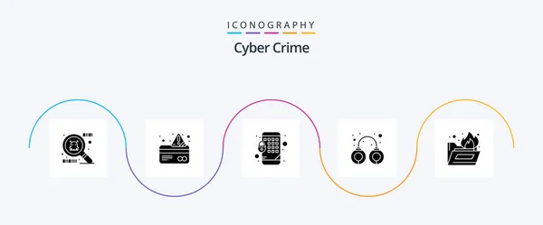 Cyber Crime Glyph Icon Pack Including Folder Fire Mobile Folder — Image vectorielle