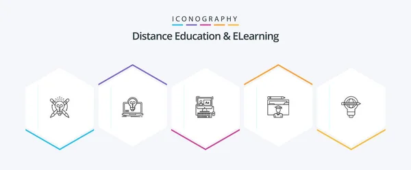 Distance Education Elearning Line Icon Pack Including Graduation Education Screen — Wektor stockowy