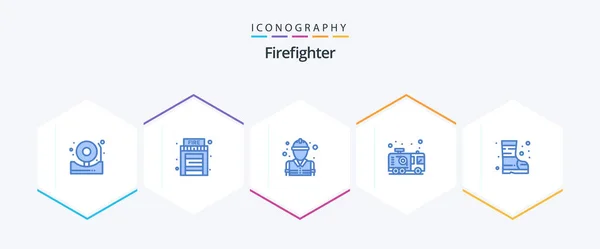 Firefighter Blue Icon Pack Including Fire Fireman Fire Firefighter Emergency — Vetor de Stock