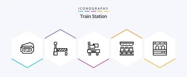 Train Station Line Icon Pack Including Train Transportation Garage Travel — Stock Vector