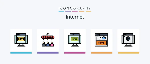Internet Line Filled Icon Pack Including Criminal Multimedia Communications Internet — Image vectorielle