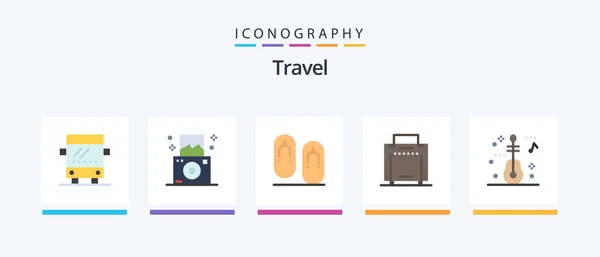 Travel Flat Icon Pack Including Travel Footwear Music Travel Creative — Stok Vektör