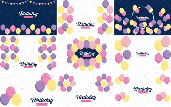 Happy Birthday Playful Bubbly Font Background Balloons Party Streamers — Wektor stockowy