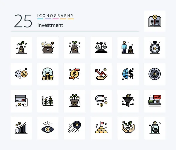 Investment Line Filled Icon Pack Including Investment Investment Business Decision — Stok Vektör